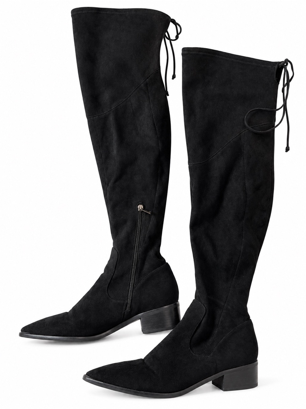 Marc Fisher Black Suede Over-the-Knee Boots with Back Tie